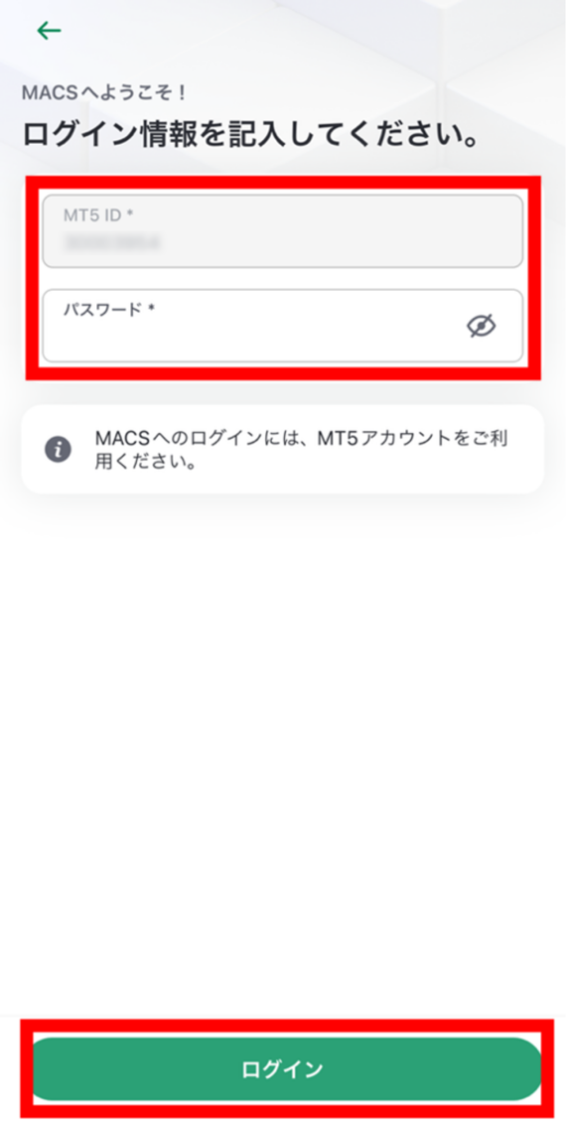 MT5ログイン情報入力