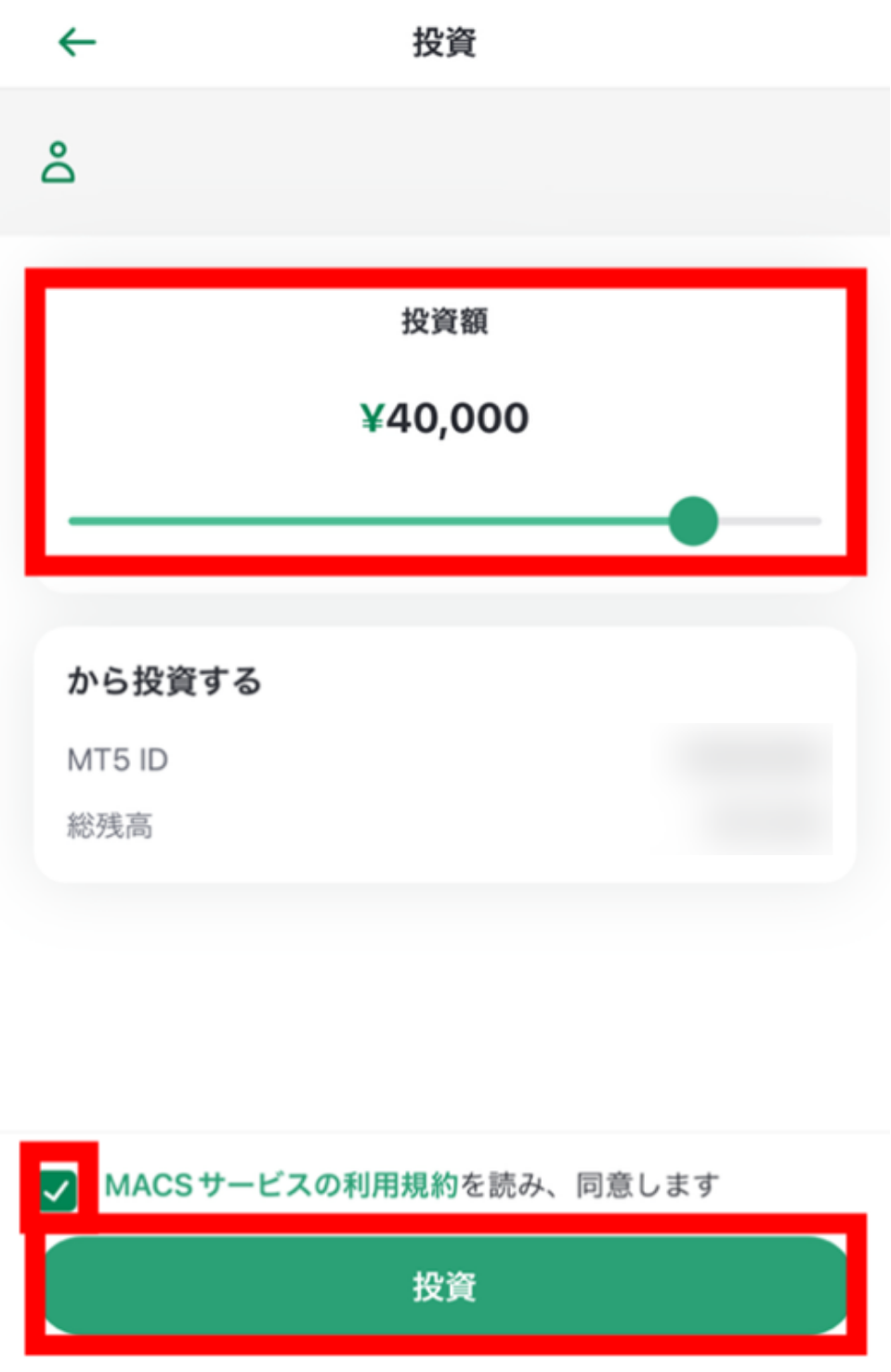 投資額入力画面